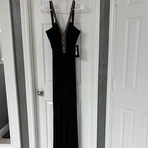 New with Tags, Black Maxi Dress with Embellished Straps